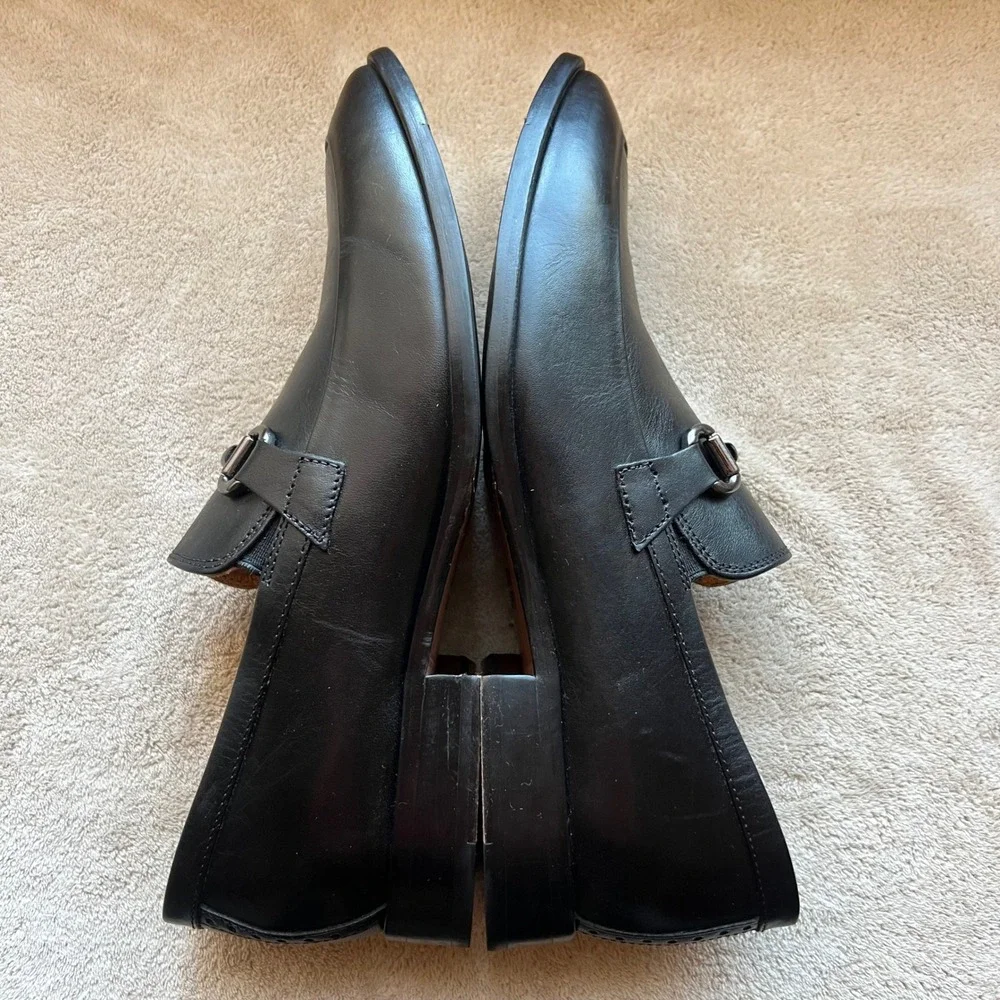 Johnston & Murphy McClain‎ Men 9.5 M Black Leather Bit Loafer Shoes Apron Toe